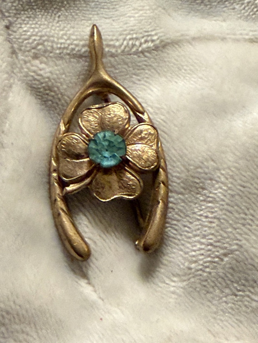 Gold Floral Wishbone Pendant with Teal Stone